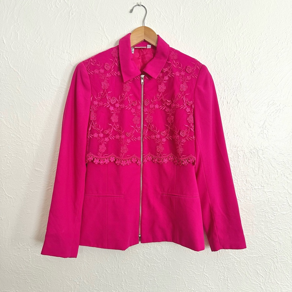 Newport News Hot Pink Embroidered Zip Jacket